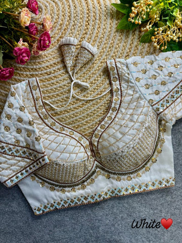 White Sabyasachi Inspired Bridal Blouse Beautiful Heavy Stars & Beads Work