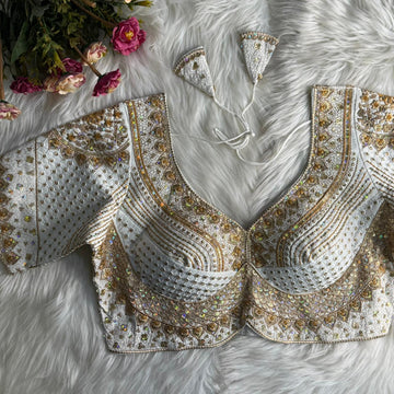 White Sabyasachi Inspired Bridal Blouse Beautiful Havy Stars & Rainbow Work
