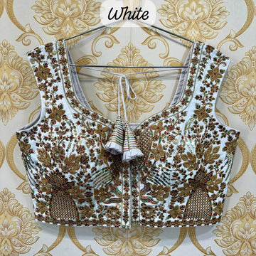 White Beautiful Heavy Embroidery Codding And Thread Work Bridal Blous