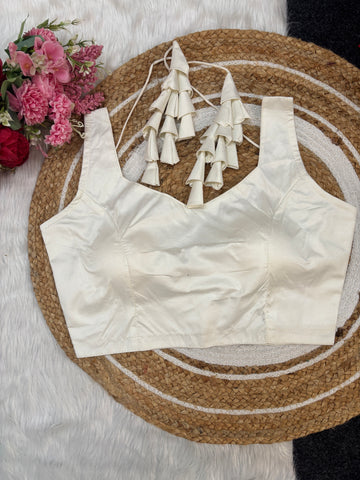 White Satin Silk Blouse With Bunch Latkans