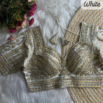 White Sabyasachi Inspired Bridal Blouse Beautiful Havy Stars & Rainbow Work