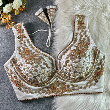 White Beautiful Heavy Stars & Beads Work Sabyasachi Neck Bridal Blouse