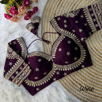 Wine Heavy Zari Embroidery & Sequence Work Blouse