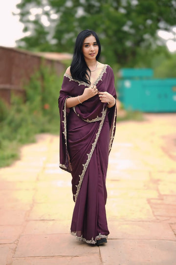 Ready To Wear Satin Silk Saree Wine