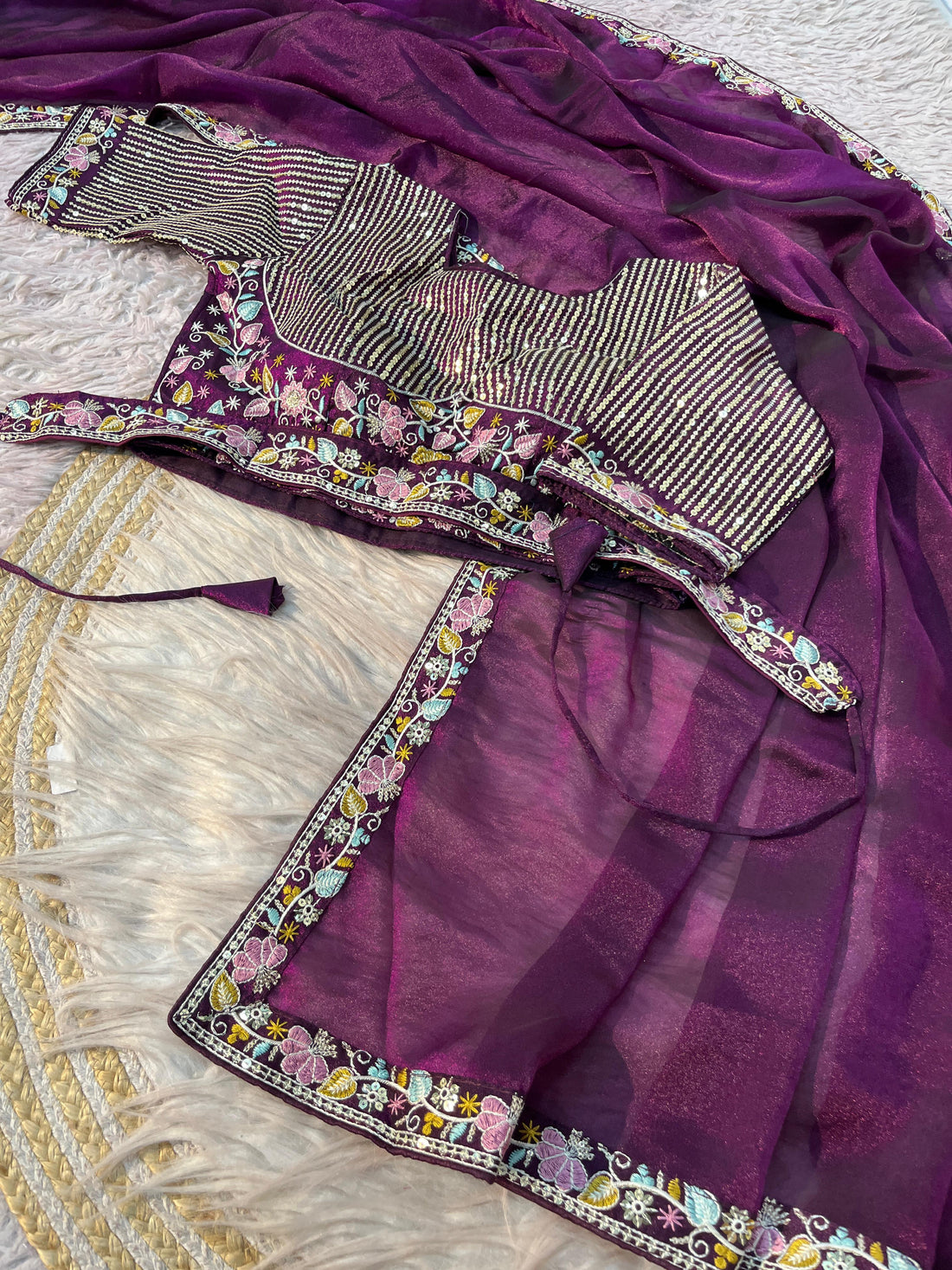 Wine Beautiful Shine NC Moss Saree with Blouse