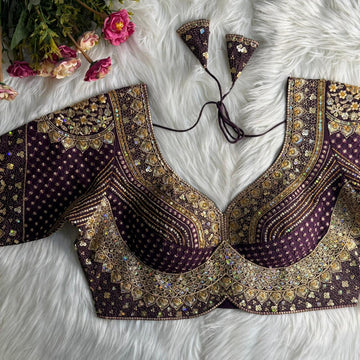 Wine Sabyasachi Inspired Bridal Blouse Beautiful Havy Stars & Rainbow Work