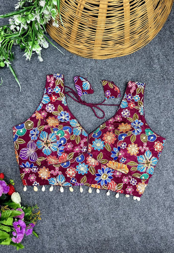Wine Viscose Pojisan Blouse Partywear Blouse