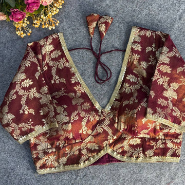 Wine Pure Cosmos Viscose Jacquard Silk Blouse