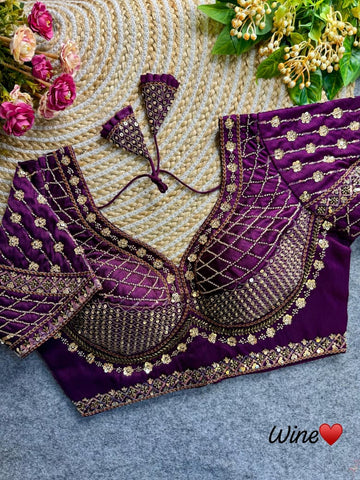 Wine Sabyasachi Inspired Bridal Blouse Beautiful Heavy Stars & Beads Work