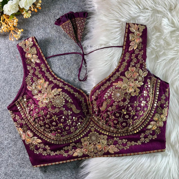 Wine Beautiful Heavy Stars & Beads Work Sabyasachi Neck Bridal Blouse