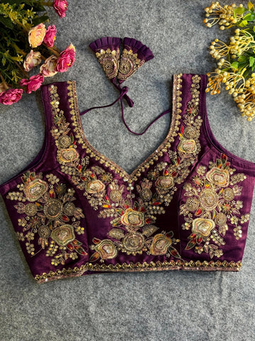 Wine Heavy Beads Work Bridal Blouse