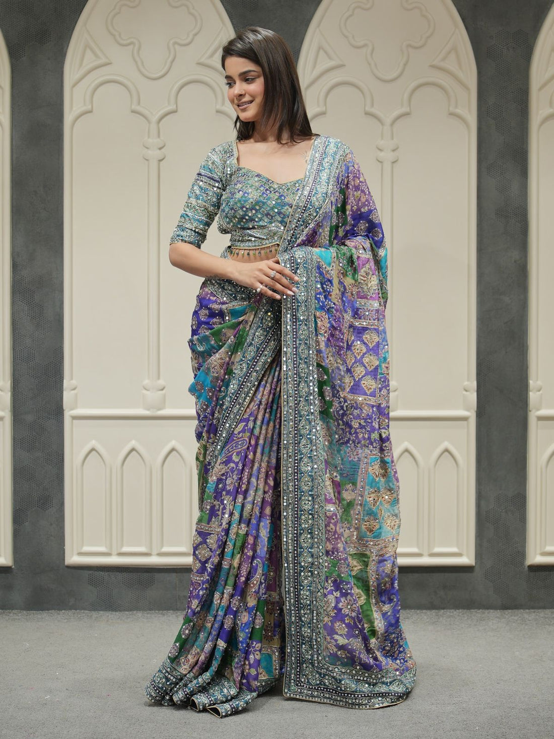 Beautiful Soft Chinnon Saree With Blouse(Unstiched)