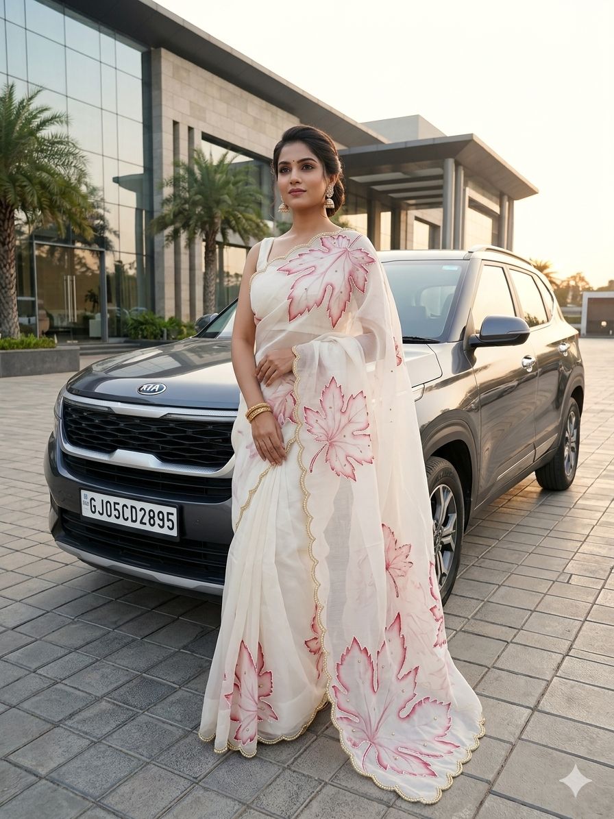 Organza Tabi Fabric Saree & Unstiched Blouse