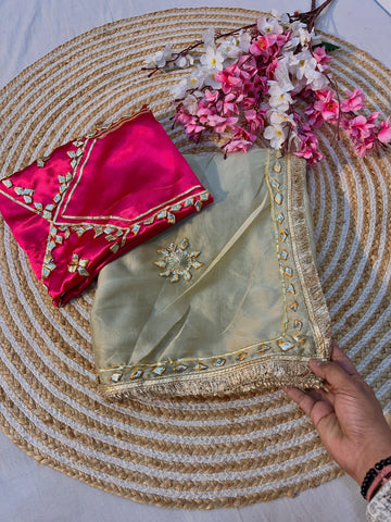 New Trending Designer Saree with Kacchi Gotapatti All Over Work Butta