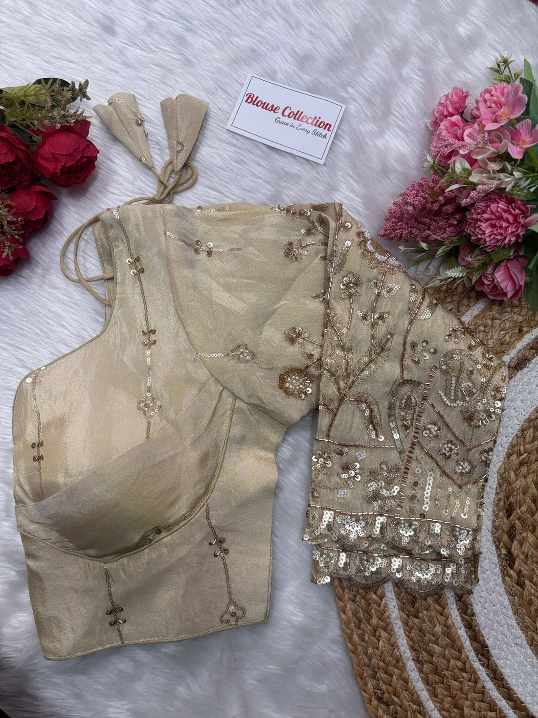 Beautifull Gold Sequins Silk Embroidery Blouse