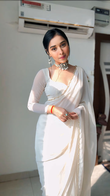 Ready To Wear Georgette Saree White