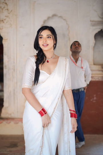 Ready To Wear Satin Silk Saree White