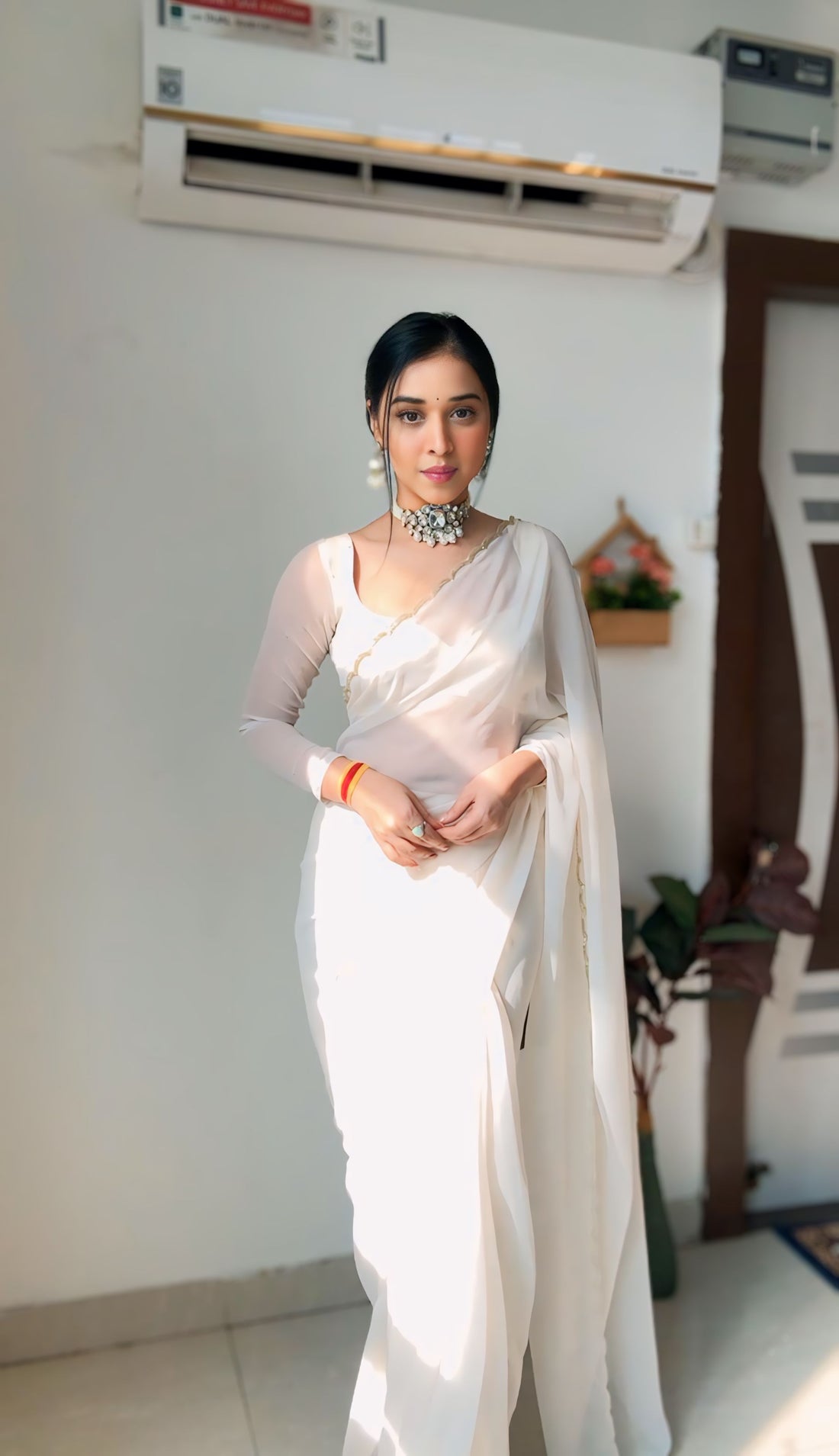 Ready To Wear Georgette Saree White