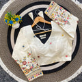 White  khadi  peacock embroidered blouse back side