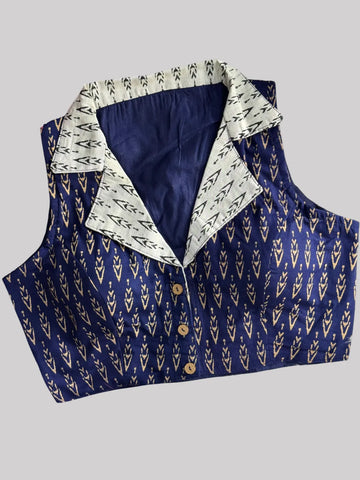Navy Cotton Ajrakh Printed Stitched Blouse