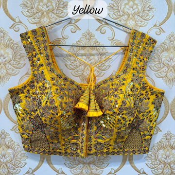 Yellow Beautiful Heavy Embroidery Codding And Thread Work Bridal Blouse