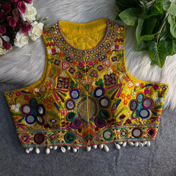 Yellow Italian Silk Embroidered Stitched Blouse