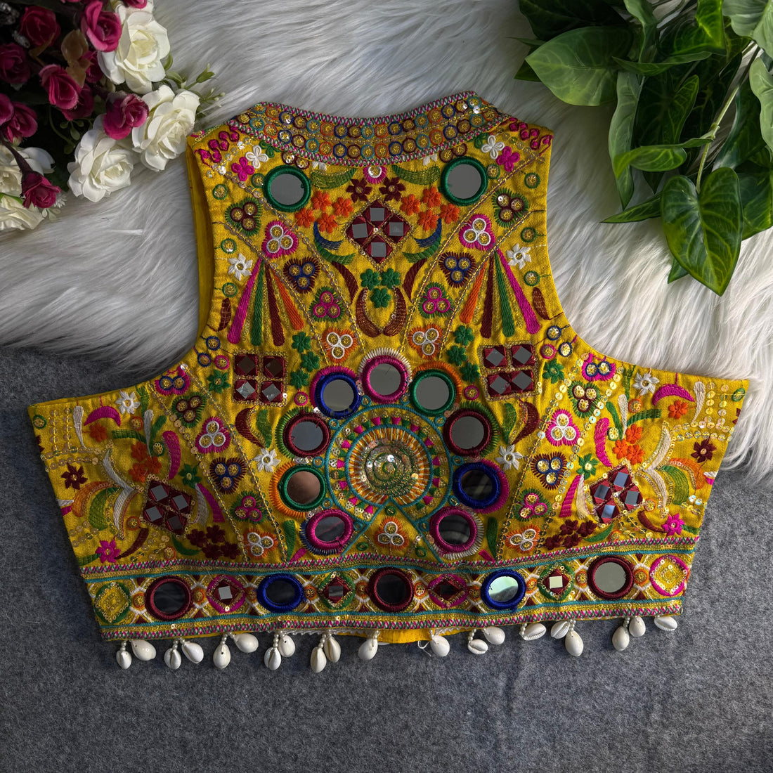 Yellow Italian Silk Embroidered Stitched Blouse