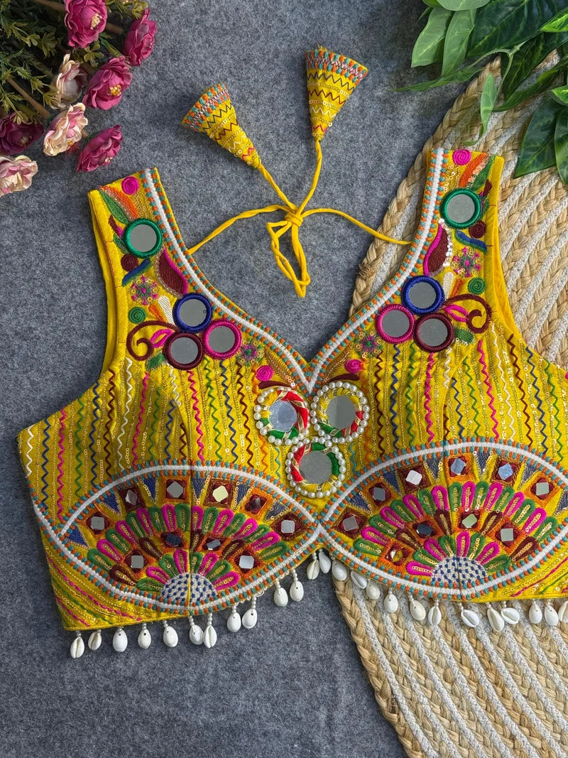NEW HANDWORK REAL MIRROR+MULTI WORK NAVRATRI SPECIAL BLOUSE