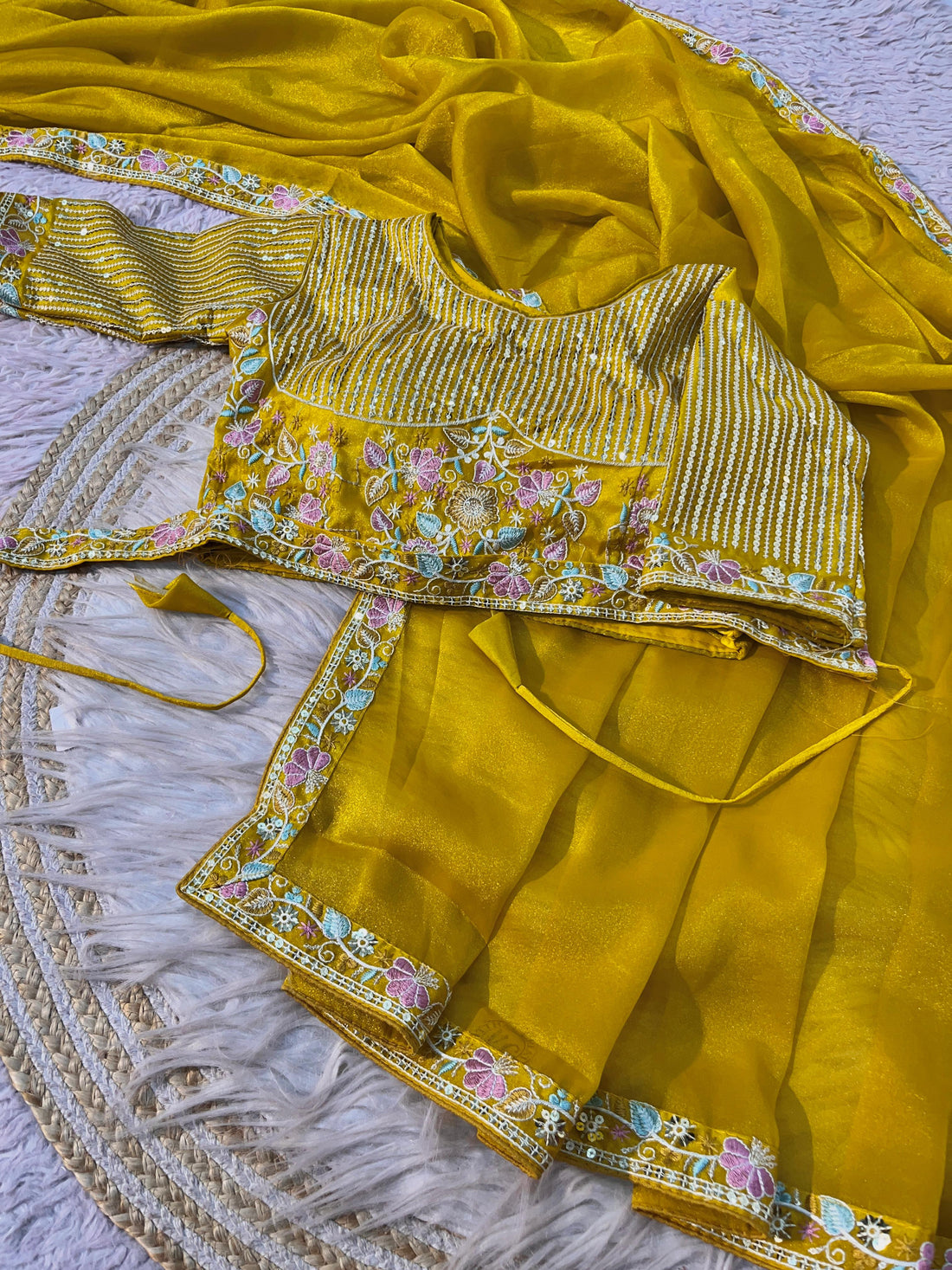 Yellow Beautiful Shine NC Moss Saree with Blouse