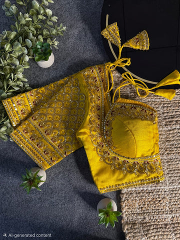 YELLOW BEAUTIFUL INSPIRED MASABA STYLE BRIDAL BLOUSE