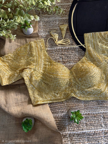 Gold Handwork Beads Partywear Sabyasachi Neck Blouse in Pure Fox Georgette