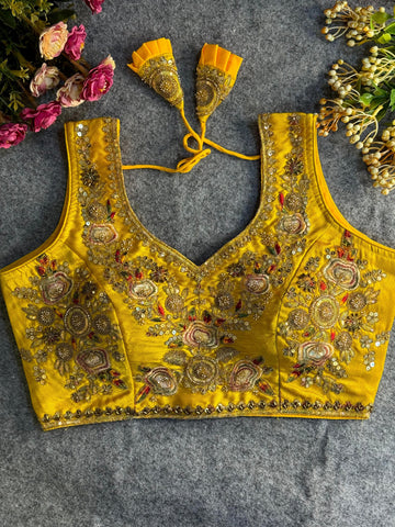 Yellow Heavy Beads Work Bridal Blouse