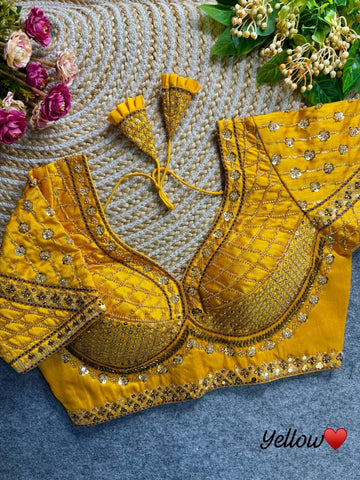 Yellow Sabyasachi Inspired Bridal Blouse Beautiful Heavy Stars & Beads Work