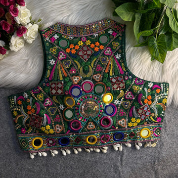 Green Italian Silk Embroidered Stitched Blouse