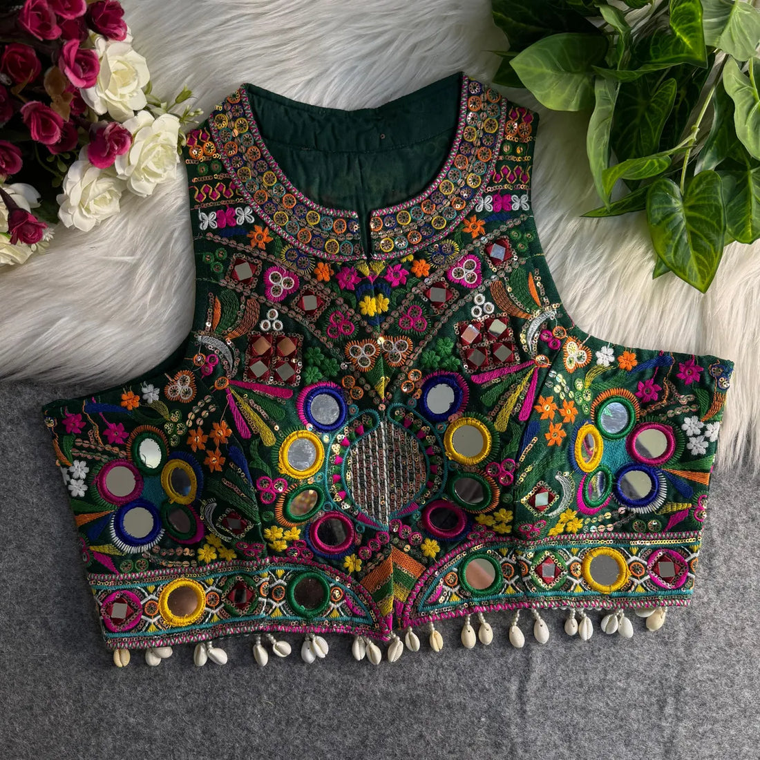 Green Italian Silk Embroidered Stitched Blouse