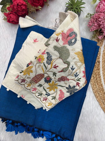 Cotton Saree With Embrodery Work Ready Made Blouse