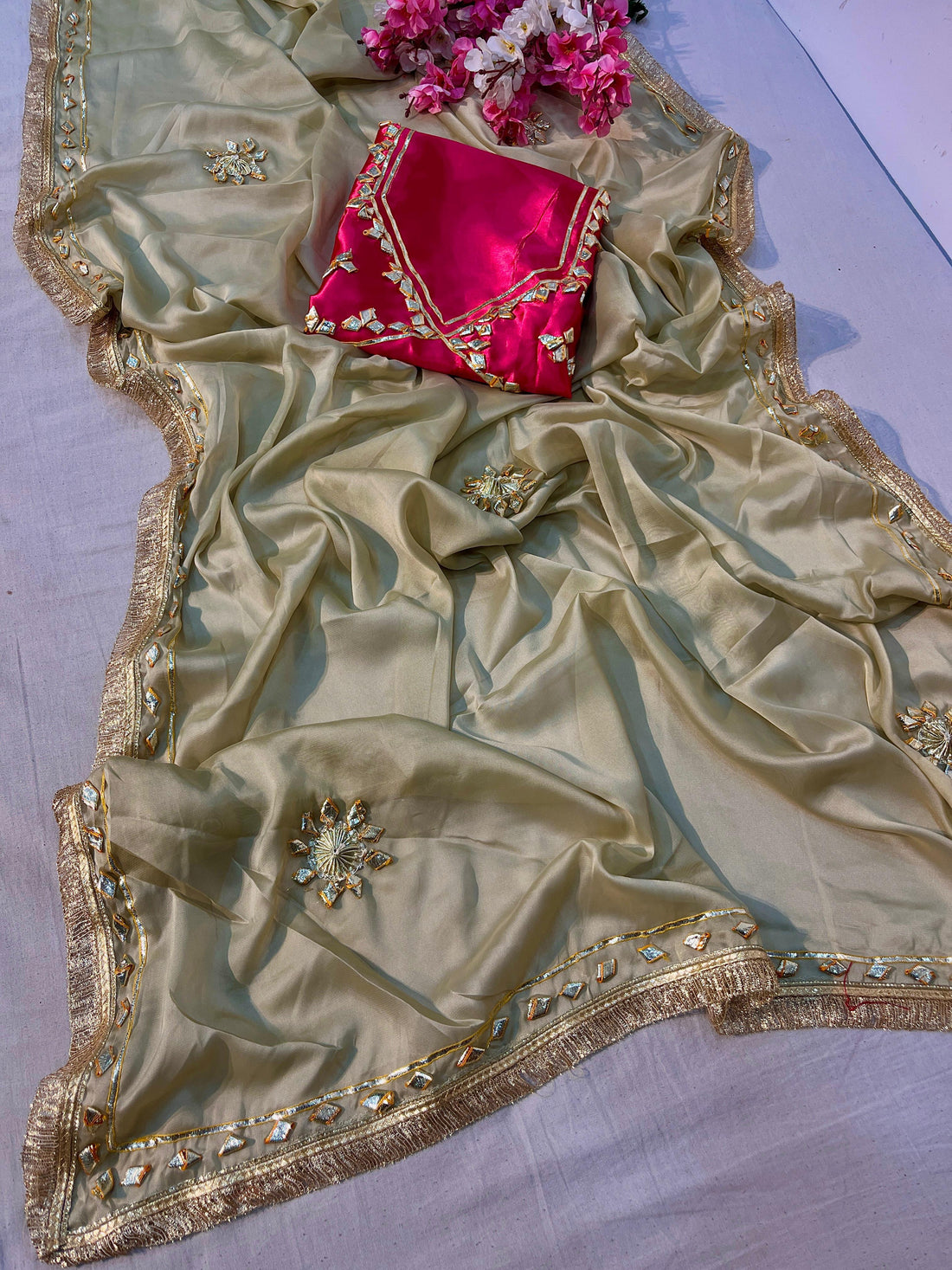 New Trending Designer Saree with Kacchi Gotapatti All Over Work Butta