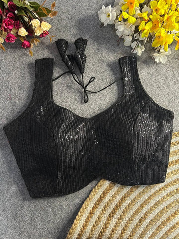 Black Faux Georgette Embroidered Stitched Blouse