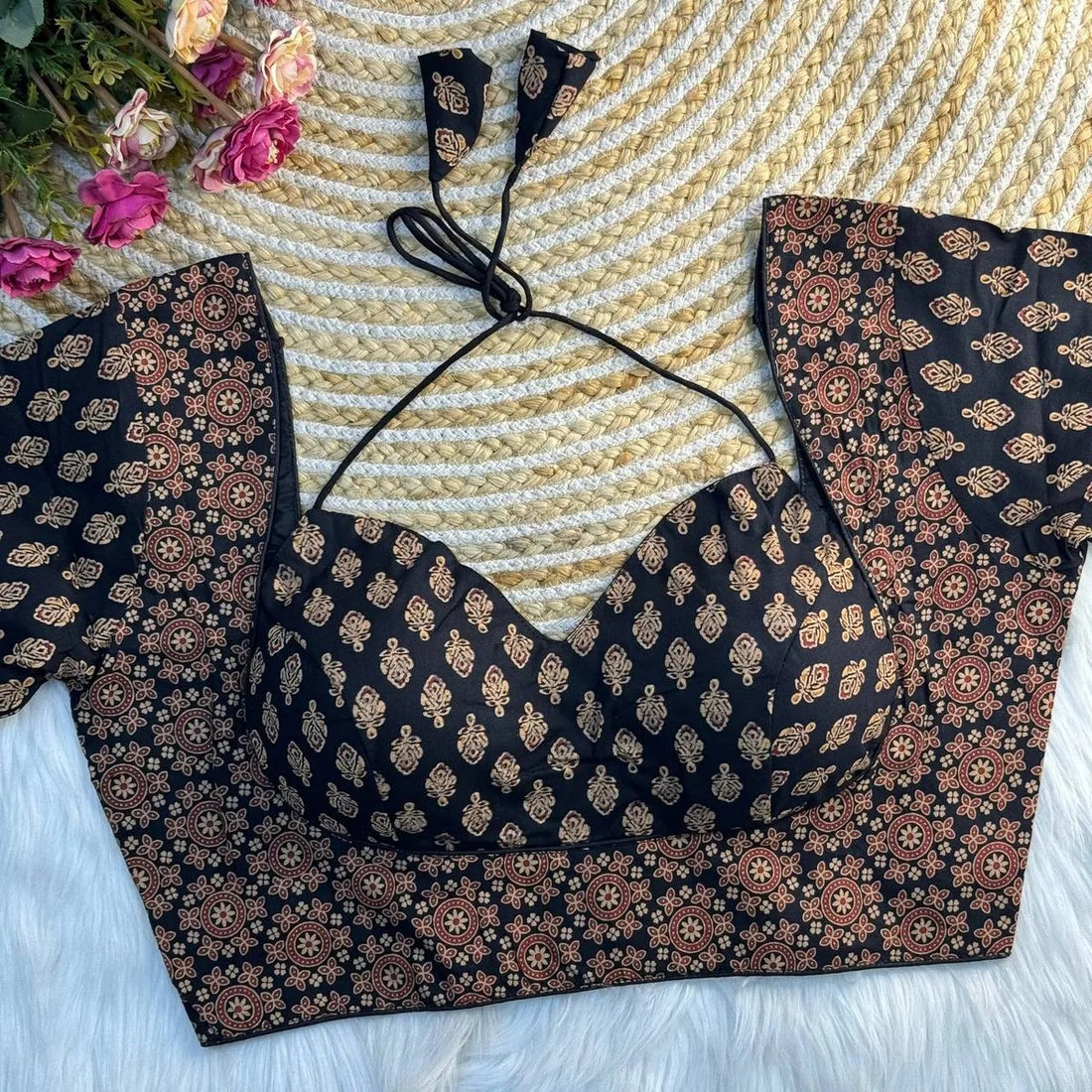 Black and Gold  embroidery pattern Blouse