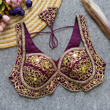 Beautiful Mirror Work Designer Blouse with Heavy Zari Embroidery