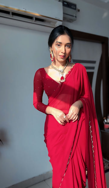 Ready To Wear Georgette Saree Red