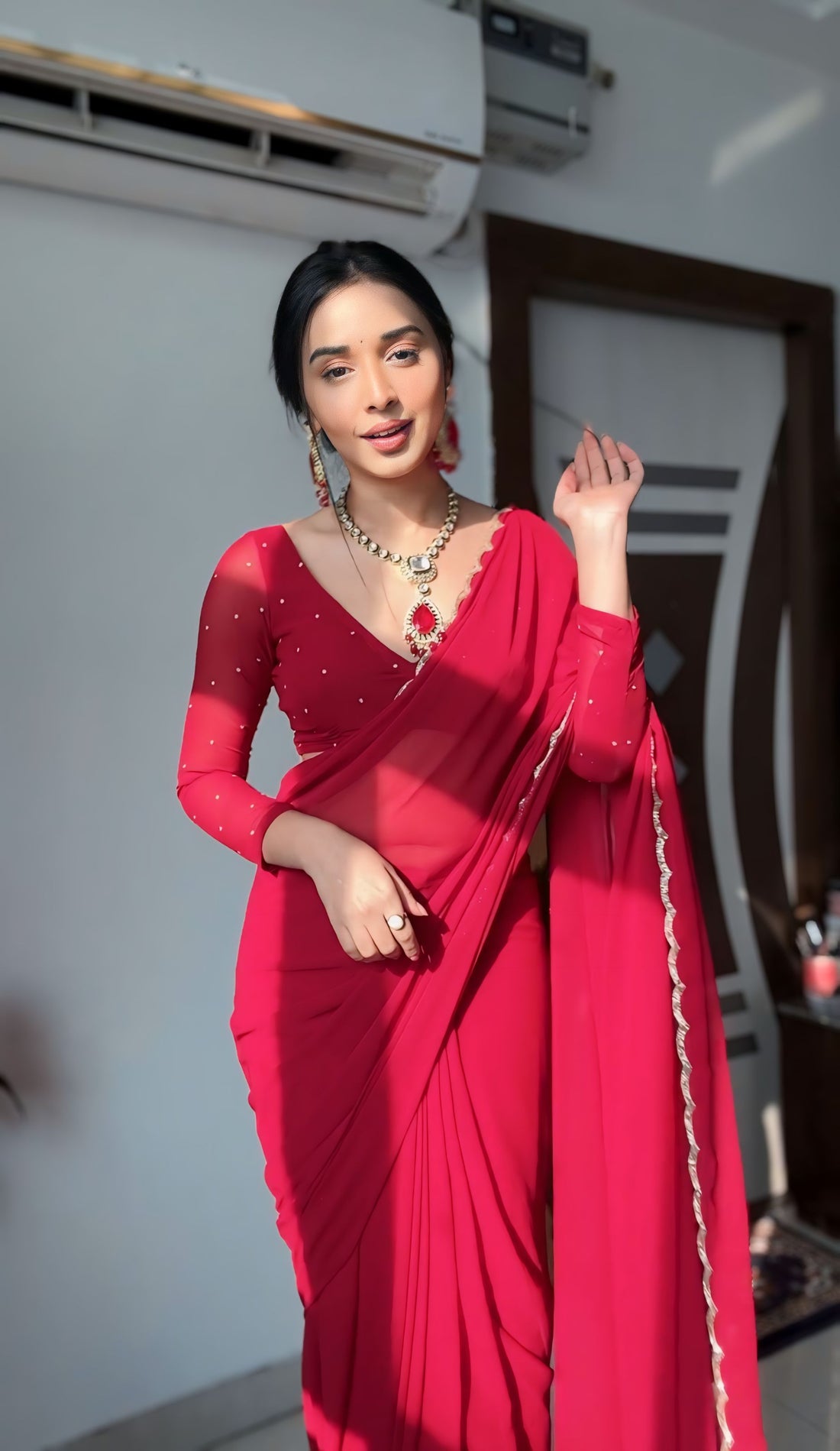 Ready To Wear Georgette Saree Red