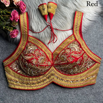 KARWA CHAUTH SPECIAL PURE RIBBON & BEADS WORK BLOUSE