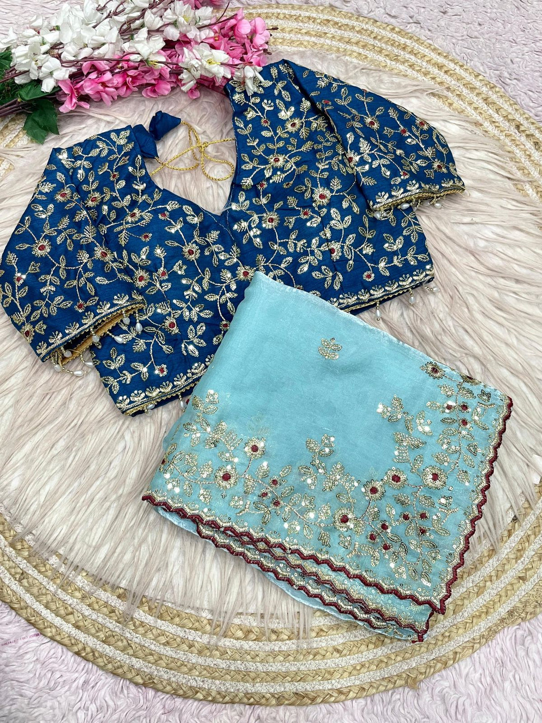 New Designer Jimmy Choo sattin Saree With Stiched Blouse