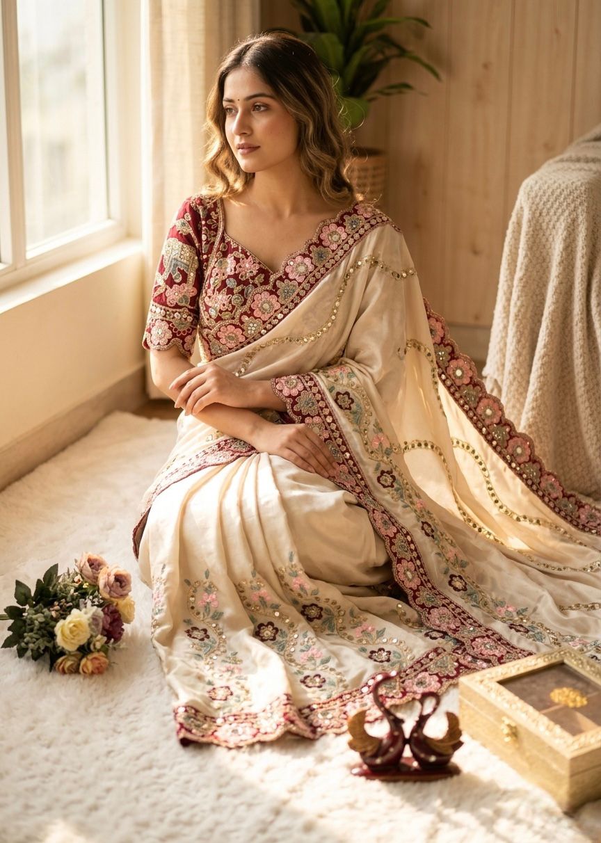 New Trending Designer Silk Saree Blouse Set