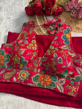 red emboerdiary blouse with Elegance touch