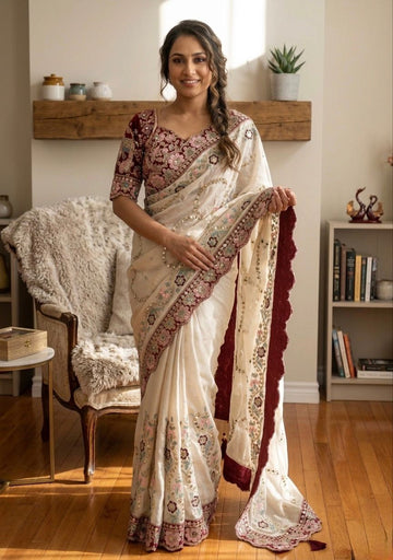 New Trending Designer Silk Saree Blouse Set