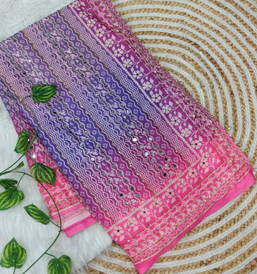 Treanding Original Mirror Jari Hand Work Georgette Saree